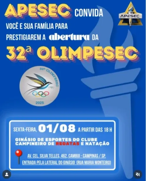 Cerimônia de abertura da 32ª OLIMPESEC reúne 19 clubes em Campinas nesta sexta-feira 3 Y0wZ4Gxd image