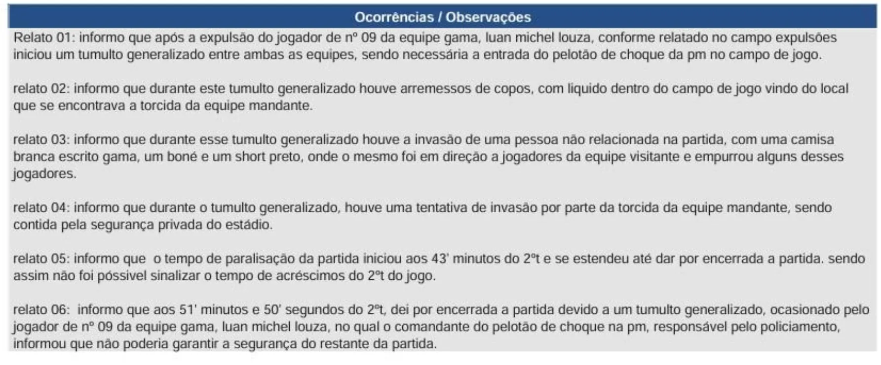 Árbitro relata na súmula confusão no jogo entre Gama e ASA 4 image