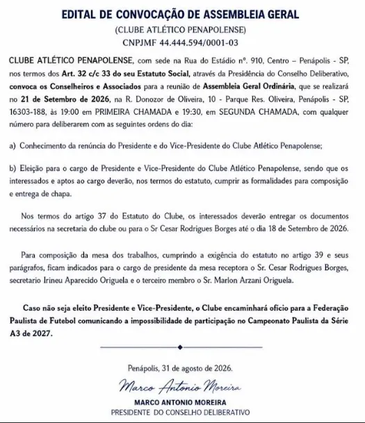 Campeão da Série A4, Penapolense entra em crise e Conselho convoca reunião 4 9iRaFQ8x image