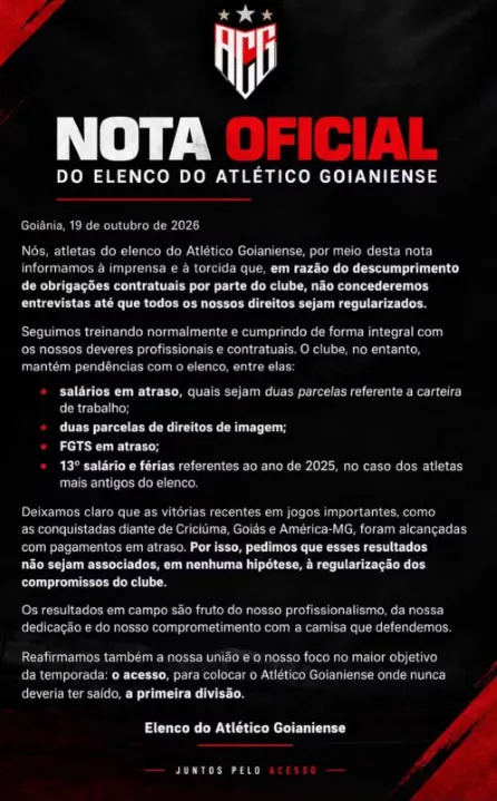 Atlético-GO enfrenta crise financeira e jogadores suspendem entrevistas 2 RJy72Sis image