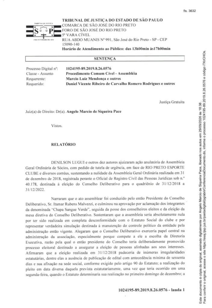 Justiça decide a favor do Rio Preto EC em ação sobre assembleia 2 Rio Preto Caso Assembleia 1